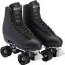 Chicago Quad Roller Skates for Women & Men  Durable, Top Performance Indoor/Outdoor Use or Roller Derby - Classic Deluxe Leather High-Top Boots with 60mm Urethane Wheels & Semi-Precision Bearings (Black)