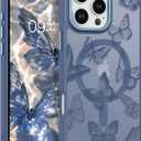 BENTOBEN for iPhone 16 Pro Max Case,Cute Butterfly Pattern iPhone 16 Pro Max Magnetic Case [Compatible with MagSafe] Translucent Matte Slim Protective Case for iPhone 16 Pro Max 6.9", Blue