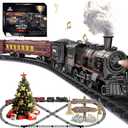 Electric Train Sets for Kids Metal Alloy Christmas Train Toys Steam Locomotive, Glowing Passenger Carriages, Luxury Tracks, Light & Sounds Rechargeable Birthday Gifts for Boys Girls Red