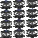 Solar Post Cap Lights Fit 3.5x3.5 4x4 5x5 Wood Posts Black Fence Post Light Solar Powered 12 Packs (12 Pack, Black)