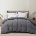 Luxury Goose Feather Down Fiber Comforter King Size, 300TC Grey Cotton Blended Duvet Insert, All Season Hotel Bedding Alternative Down Comforter with Corner Tabs (Grey, King)