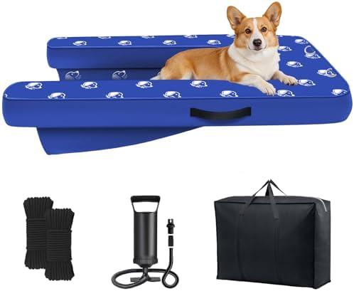 Inflatable Dock Platform, Medium Dog Boat Ramp Floating Non-Slip Oxford and PVC with Small Water Ramp for Dogs Pool, Dock, Lake with Traction Rope, Manual Air Pump (3.2ft x 2.2ft x 4in) M01