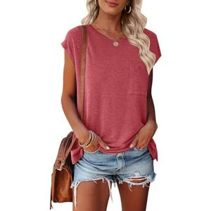 MEROKEETY Women's Casual Cap Sleeve T Shirts Basic Summer Tops Loose Solid Color Blouse L