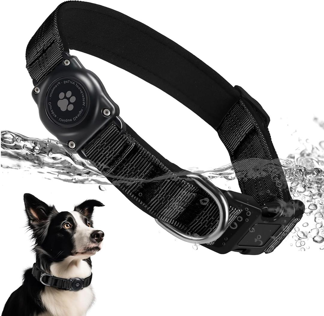Upgraded AirTag Dog Collar, IP68 Waterproof Air Tag Dog Collar Holder, Reflective, Ultra-Durable, Comfortable Padded, Heavy Duty Dog Collars for  Dogs (L (14.8"-20.3"), Black)