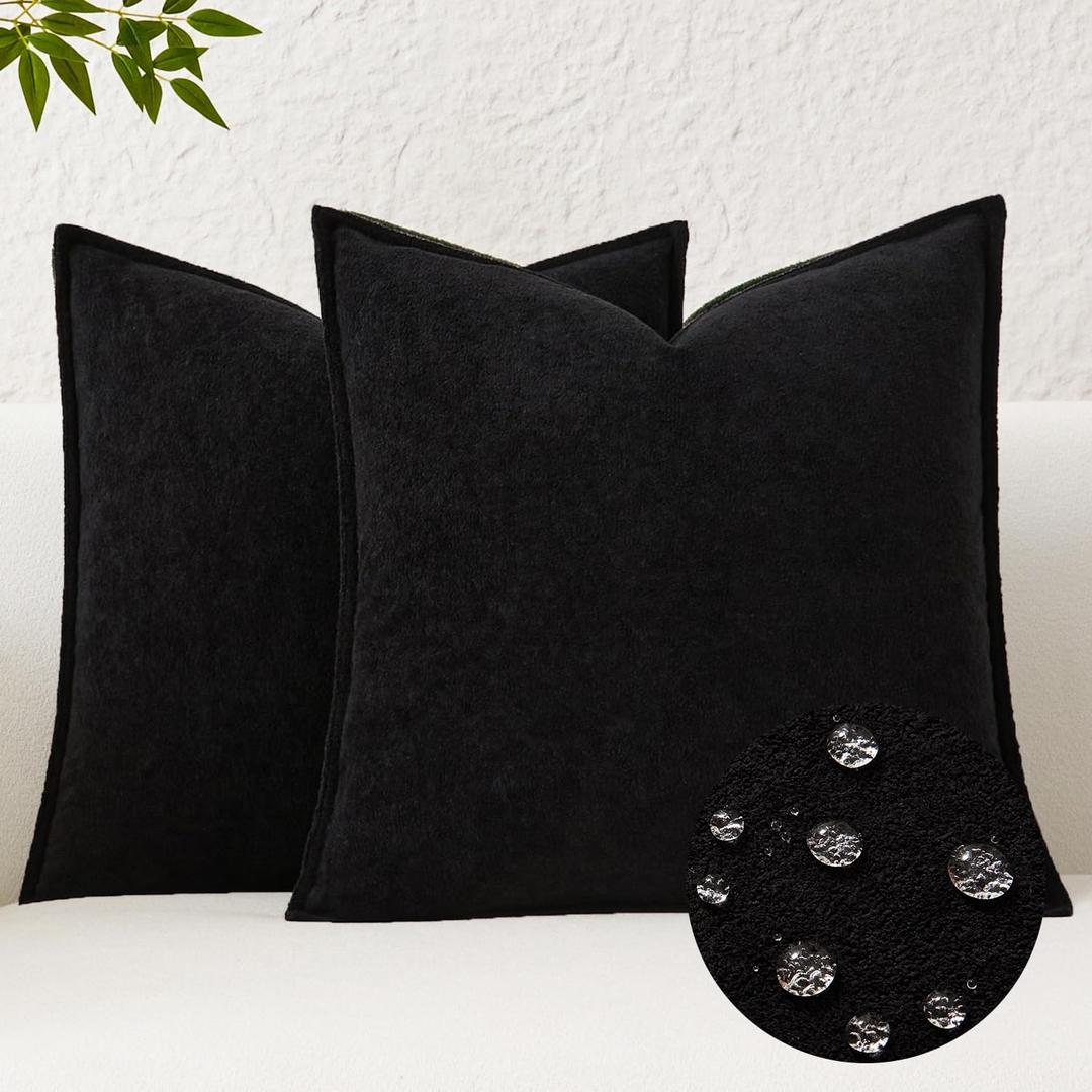 Kevin Textile Waterproof Decorative Pillow Covers Black 20x20 Inch Pack of 2 Soft Boucle Textured Throw Pillowcases Elegant Accent Pillows for Couch Sofa Chair Bed Home Decor Indoor Outdoor