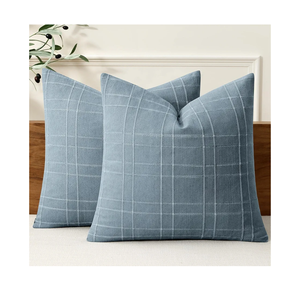 MIULEE Decorative Linen Check Throw Pillow Covers Neutral Farmhouse Vintage Pillow Covers 18x18 Set of 2 Boho Modern Home Decor for Sofa Couch Bedroom Cushion Blue Grey
