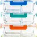 5-Pack,3 Compartment Glass Meal Prep Containers Set,34oz, Divided Food Storage Containers with Lids, Glass Lunch Box with 3 Dividers