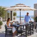 10ft 3 Tier Patio Umbrella, Outdoor Market Table Umbrella with UPF 50+ Vented Canopy, 8 Sturdy Ribs, Easy Push Button Tilt and Crank, Windproof for Deck, Pool, Backyard and Garden