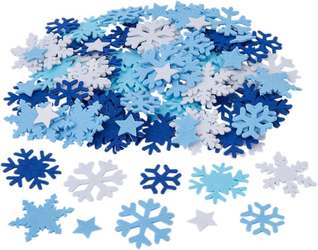 Fun Express 1" - 2" Bulk 100 Pieces Self-Adhesive Blue & White Felt Snowflakes