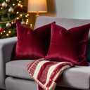 FEVERQIYI 20x20 Velvet Pillow Covers Set of 2 Christmas Red Decorative Square Throw Pillowcase Soft Solid Cushion Covers for Bedroom Living Room Outdoor Indoor Decoration