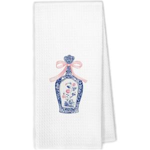 Chinoiserie Champagne Kitchen Towels - Blue and White Coquette Porcelain Champagne Dish Hand Tea Towels, Preppy Decorative Towel for Bathroom Kitchen, 16x24 Inch