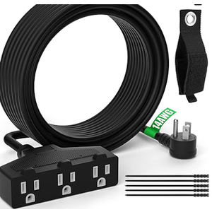 Outdoor Extension Cord 30 Ft with 3 Outlets, 14/3 SJTW 3 Prong Grounded Power Cord, 14 Gauge 14AWG Heavy Duty Power Cable, ETL Listed, 15 Amp 125 V 1875 W-Multiple Outlets for Indoor/Outdoor-Black