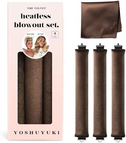 YOSHUYUKI Classic Heatless Curls Overnight Rods No Heat Hair Curlers Curling Iron Jumbo Flexi Rods Large Foam Hair Rollers for Long Short Hair to Sleep in with Satin Scarf Styling Tools Brown