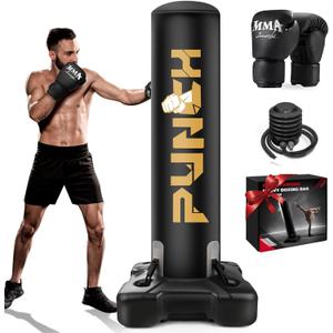 Heavy Boxing Bag with Stand for Adult Teens Kids, Freestanding Inflatable Punching Bag with Gloves, Men Women Stand Kickboxing Boxing Set for Martial Arts MMA Home Gym Exercise Training Equipment