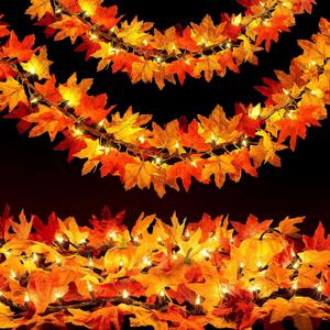OCATO Fall Decor Fall Decorations for Home: Thanksgiving Decorations 10.8 FT Plug in Fall Garland with Lights 50 Orange Bulbs Lighted Fall Garland Lights for Thanksgiving Table Decor Indoor Outdoor