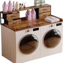 Unionly Washer and Dryer Countertop, 27.5" D x 53.9" W x 12.9" H Solid Wood Washer Dryer Countertop with Organizer Shelves with Four Drawers for Laundry Room Organization (Rustic Brown)