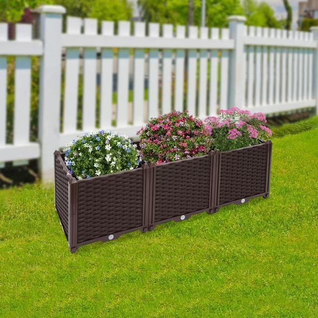 DIZAIGOGO Garden Beds Outdoor, Polypropylene Planter Boxes Outdoor for Vegetables, Flowers, Herbs, Garden Box with Drain Outlet, Heat and Frost Resistance Planters, 440lb Capacity