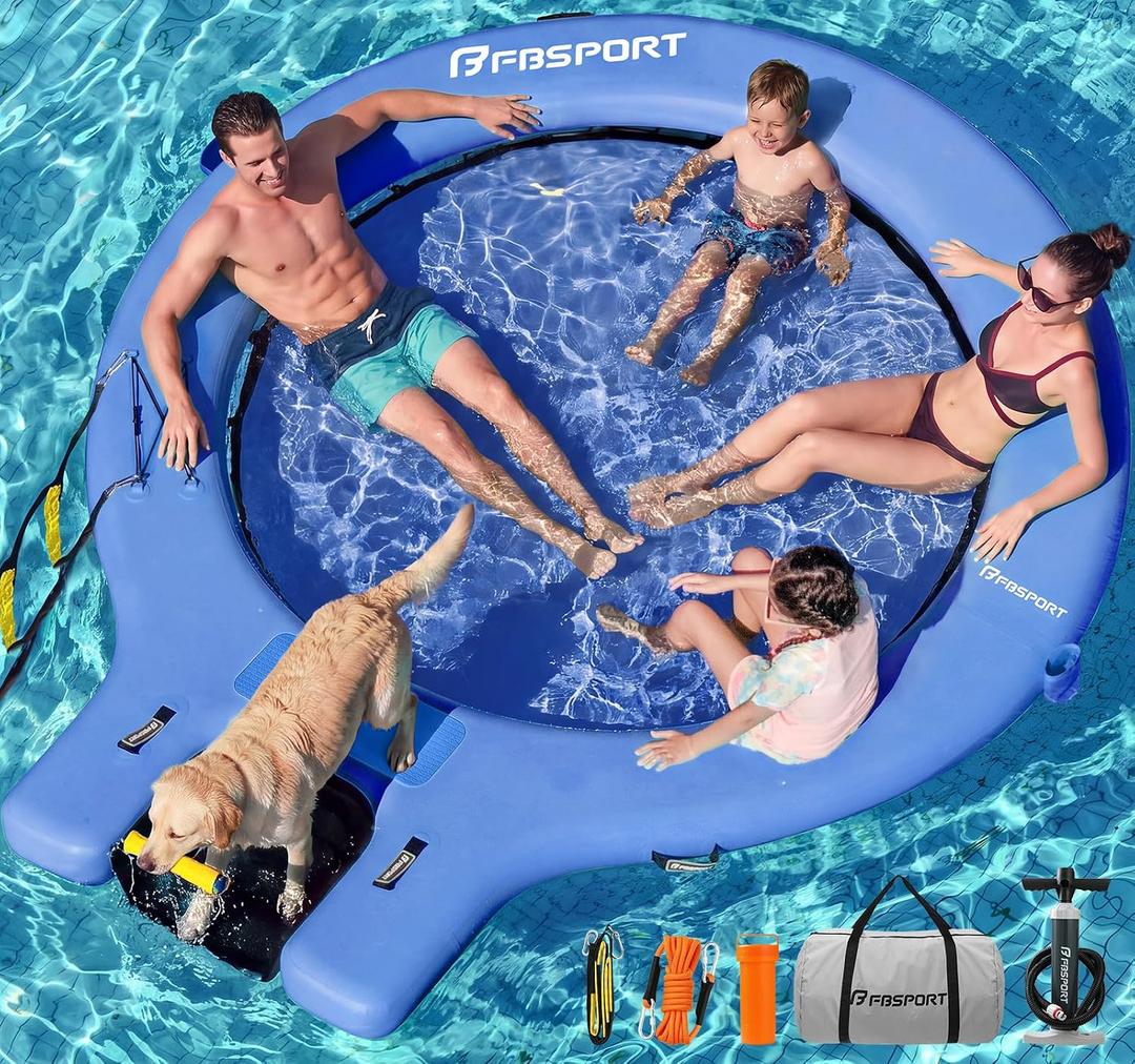 FBSPORT 8FT Inflatable Water Hammock Round Floating Ring with Boat Ramp