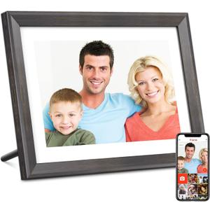 Frameo Digital Picture Frame WiFi 10.1 inch IPS Touch Screen HD Display,16GB Storage, Auto-Rotate,Easy Setup to Share Photos or Videos via Frameo APP (Brown)