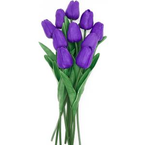 Faux Tulips Artificial Flowers with Stems, 10 Pcs Fake Tulips Spring Flowers Bulk, 13 Inch Artificial Tulips Flower Realistic for Wedding Bouquet, Table Centerpiece, Birthday Party (Purple)