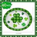 40 Pack St Patricks Day Plates 12 x 10 Inch St Patricks Paper Plates - Green & White Shamrock Large Disposable Dinner Platters for St Patricks Party Decorations