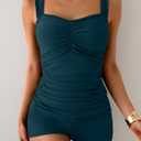 B2prity Women's Tankini Swimsuit Tummy Control Ruched Two Piece Bathing Suit Push Up Modest Swim Suits with Shorts (Blue, S)