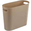 rejomiik Small Trash Can, 3.5 Gallon Slim Garbage Can Plastic Waste Basket with Handles Container Bin for Narrow Spaces Bathroom, Bedroom, Kitchen, Office at Home, Khaki
