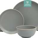 Gibson Home Rockaway 12-Piece Dinnerware Set Service for 4, Grey Matte - (Service for 4 (12pcs), Matte Grey)