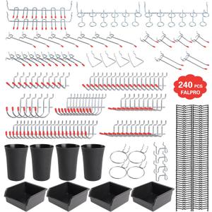 240PCS Pegboard Hooks Assortment, Pegboard Organizer Kit with Bins, Cups, 1/8 and 1/4 inch Hooks for Hanging Tools, Garage Wall Organization