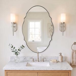 MIRRORART Brushed Nickel Scalloped Oval Mirror, 20x30'' Silver Oval Mirror