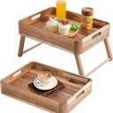 Acacia Wood Serving Tray with Retractable Legs - Convertible Breakfast Bed Tray & Camping Table, Portable Foldable Side Table for Dining, Picnic, Outdoor Use (Natural Wood Finish)