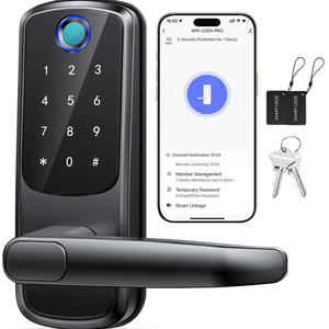 SohoTeco Keyless Entry Door Lock with Handle, Builtin WiFi Deadbolt, Smart Fingerprint Security Lock for Front Door, Support Doorbell Call and APP Unlock, Easy Installation, Matte Black