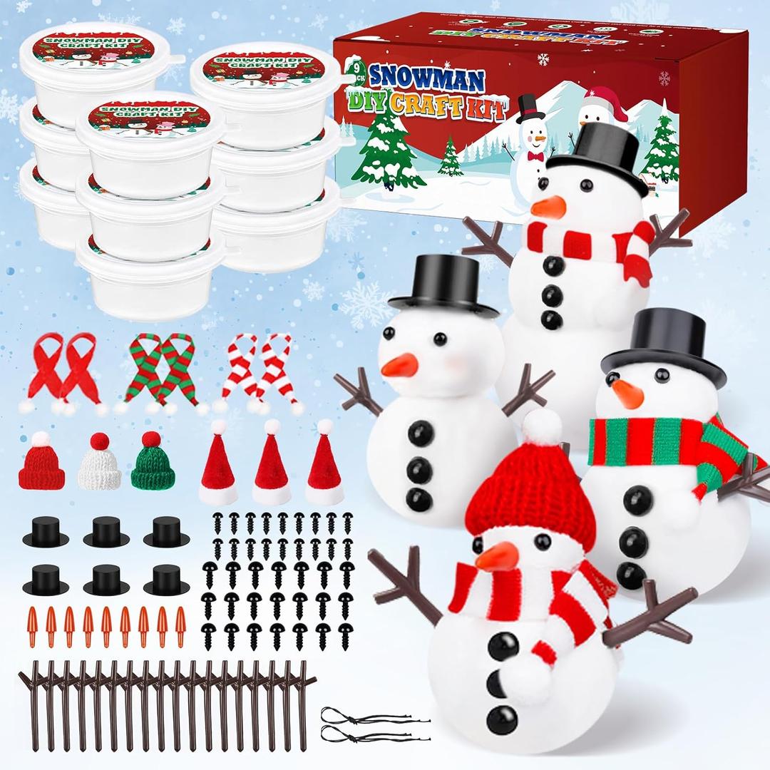 9 Pack Build a Modeling Clay Snowman Kit, Winter DIY Crafts for Kids, Snowman Craft Kit for Indoor & Classroom Activities (101 pcs)