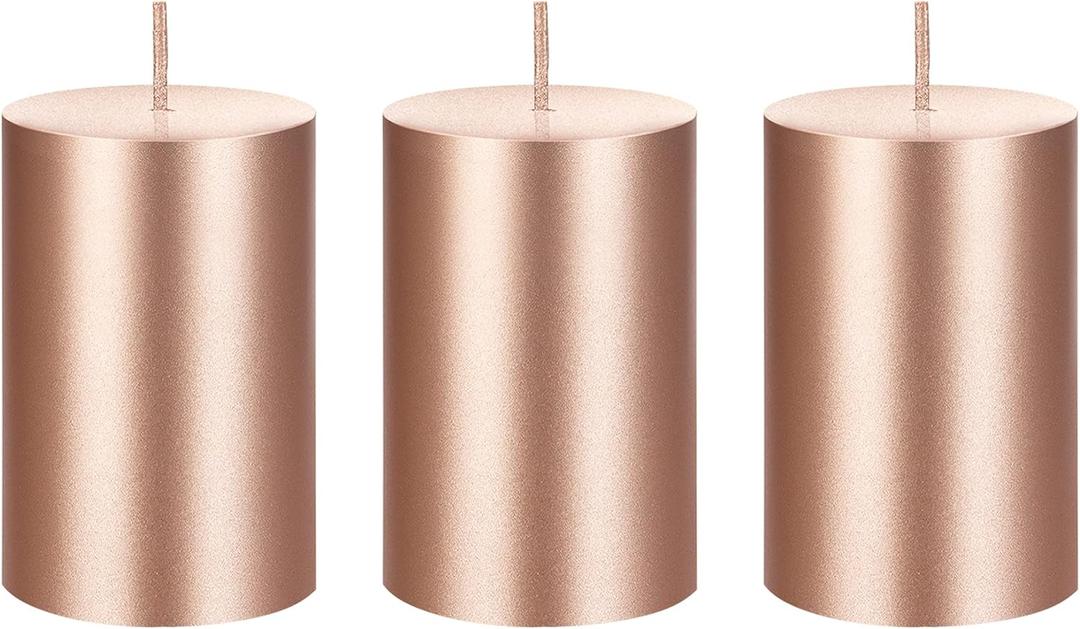 Mega Candles 3 pcs Unscented Solid Rose Gold Pillar Candles, Hand Poured Premium Wax Candle 2 Inch x 3 Inch, Home Dcor, Spas, Weddings, Occasions, Party, Centerpieces, Holidays, Vigils, Prayers