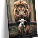 Framed Lion and Lamb Canvas Wall art Christian Jesus Lion King Poster Print God Religious Artwork Church Wall Decor Pictures for Living Room Bedroom Decoration