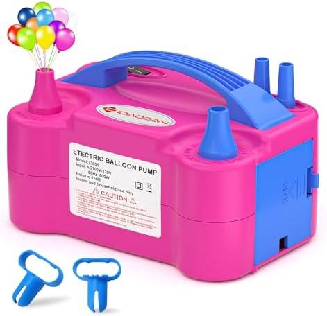 IDAODAN Electric Balloon Pump, Portable Electric Balloon Blower Machine Balloon Air Pump Dual Nozzle Rose Red 110V 600W Balloon Inflator for Party Decorations Only 1 operation mode
