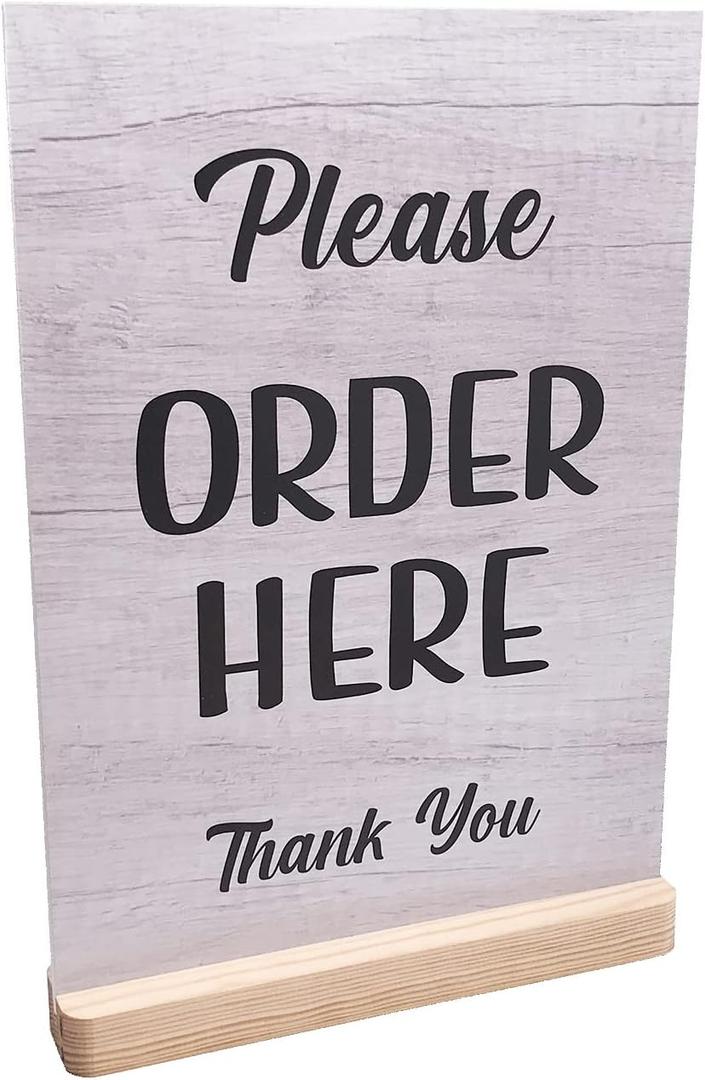 Please Order Here Sign - Cafe, Takeaway, Coffee Shop, Sandwich Shop, Counter Sign, A4 size (White Stand)
