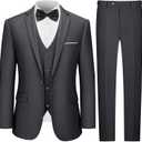 LUPURTY Men's One Button 3-Piece Suits Slim Fit Tuxedo Set with Blazer Jacket Vest & Pants for Wedding Prom Business,Dark Grey M