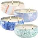 Set of 4 Triple Wick Marble-Style Citronella Scented Candles Natural Soy Wax Summer Outdoor Candles for Outside Indoor Patio Home Garden Yard Balcony Camping Porch BBQ.