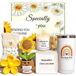Mothers Day Gifts for Mom, Best Mom Birthday Ideas for Women Unique Mother's Day Relaxing Baskets for Mother, Crochet Sunflower New Mama Thank You Gifts for Wife Women Her from Daughter Son Husband