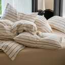 LifeTB Striped Comforter Set King Size Grey Stripes Pattern Printed Comforter 3 Pieces Lightweight Boho Bedding Comforter Set for All Seasons Breathable Soft Fluffy Beige Comforter with 2 Pillowcases