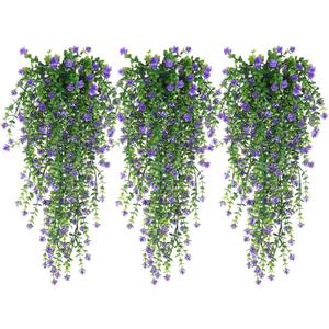 RECUTMS Vine Plant Fake Ferns Plants Large Faux Artificial Hanging Plants Wall Plants Artificial Hanging Plants Outdoors Fake Hanging Plant Greenery Vine for Outdoor Plants Decor 3 Pcs(Purple)