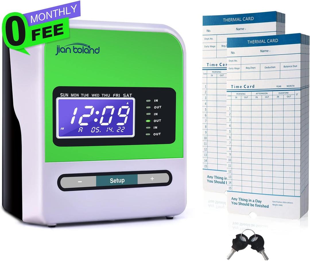 Thermal Time Clocks for Employees Small Business in/Out Time Punch Clock, No Ink Ribbons or Network Needed, with 50 Time Cards & 2 Keys 0 Monthly Fee