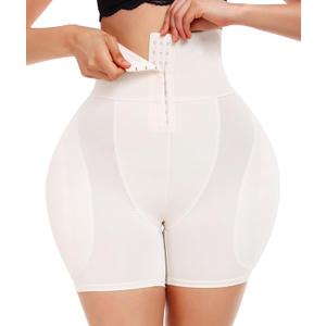 POP CLOSETS Women Hip Padded Booty Lifter Shapewear Thicker Enhancer Removable 4 Pads Control Panty for Bigger Butt (Medium, High Waisted-beige)