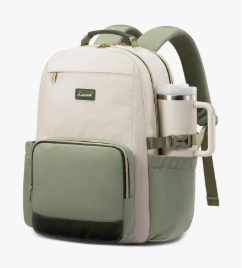 LOVEVOOK Laptop Backpack for Women with Pouch Pocket for Large Capacity Cup,15.6 Inch Laptop Computer Bag Travel Backpack Purse,Waterproof Work College Teacher Bags,White-Bean Green-Dark Olive Green