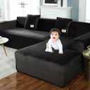 Sectional Sofa Covers 1 Pcs Stretch Couch Slipcover for L Shape Couch Chaise Sofa Furniture Protector Cover for Kids Dogs Pets with 3 Pcs Pillow Covers (Black)