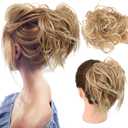 HMD Tousled Updo Messy Bun Hair Piece Hair Extension Ponytail With Elastic Rubber Band Updo Extensions Hairpiece Synthetic Hair Extensions Scrunchies Ponytail Hairpieces for Women (27T613(Honey Blonde Mix Bleach Blonde))