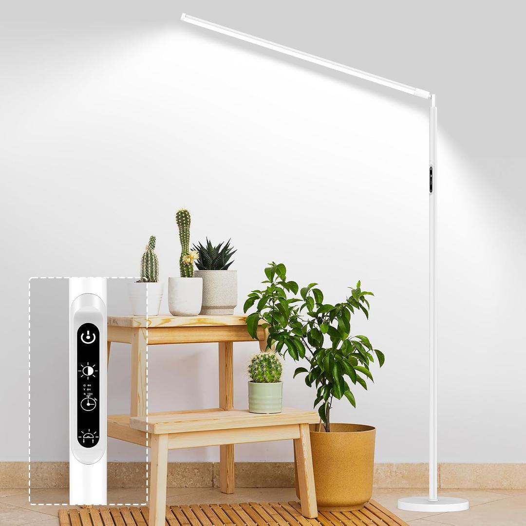 STERREN Grow Lights Stand for Indoor Plants, Full Spectrum Plant Floor Lamp for Indoor Growing, 22W LED Plant Light with 4/8/12H Timer, 47 Modern White Standing Grow Light for All Stages,1437lm