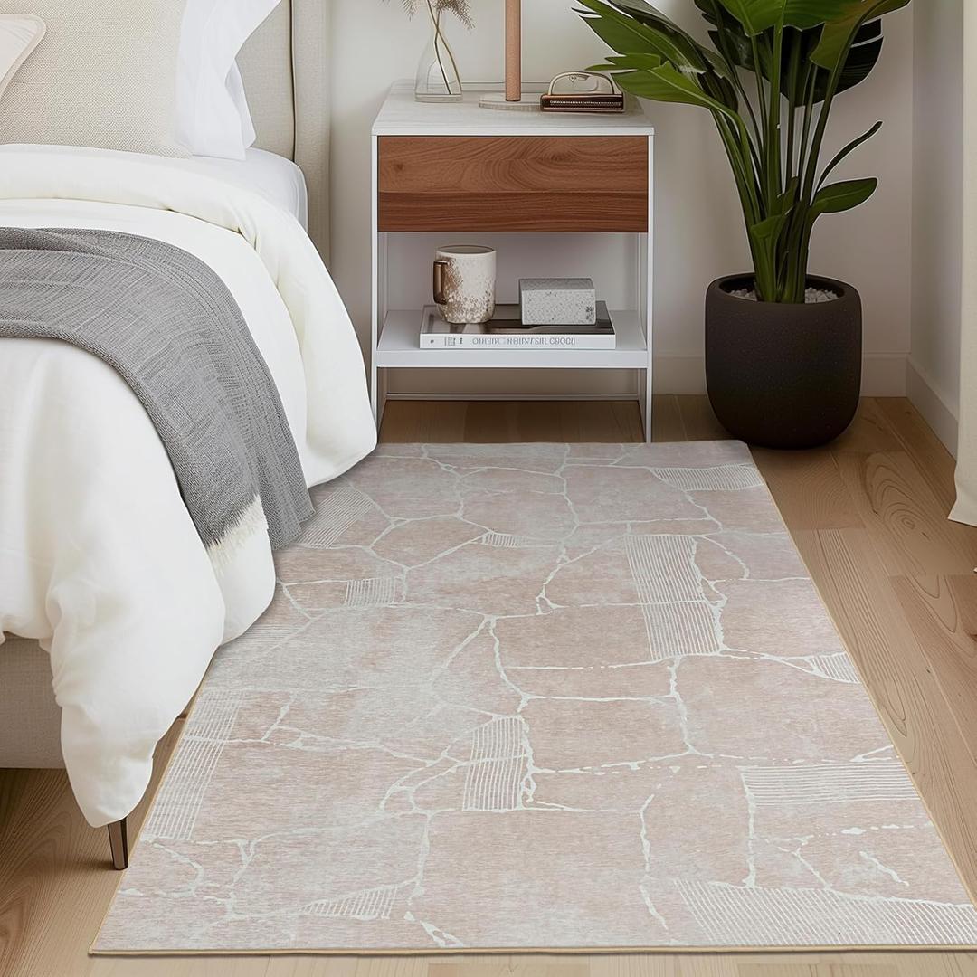 Area Rug 3x5 Machine Washable Rug Vintage Traditional Floor Cover Foldable Thin Retro Indoor Non Slip Carpet Floral Print Mat Bedroom Living Room Dining Room Office,Stone Crevice Beige