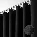 Black Fabric Shower Curtain - Waffle Textured Heavy Duty Cloth Curtains for Bathroom, 256GSM Hotel Spa Luxury Weighted Polyester Bath Curtain Set with 12 Plastic Hooks (72Wx72H, Black)